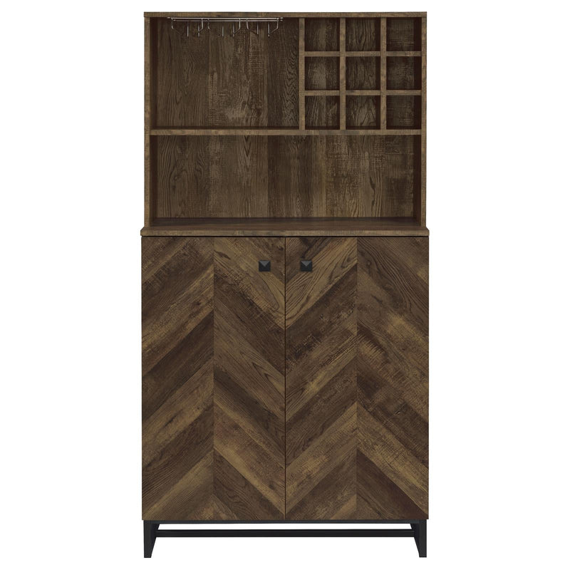 Mendoza 2-door Wine Cabinet Rustic Oak Herringbone and Gunmetal