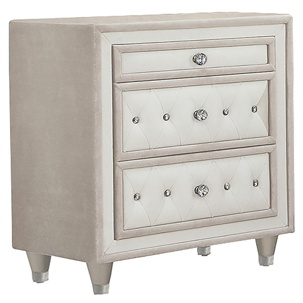 Antonella 3-drawer Upholstered Nightstand Ivory and Camel image
