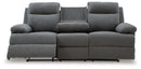 Side-Swipe Reclining Sofa with Drop Down Table